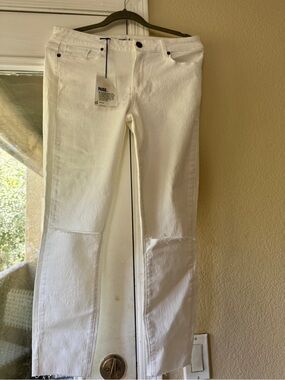 PAIGE White Raw-Hem Straight Jeans